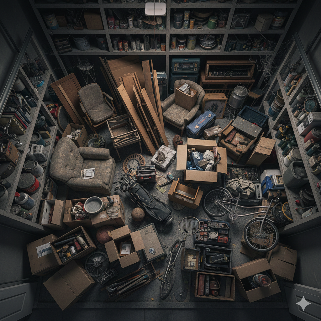 Messy garage before cleanup